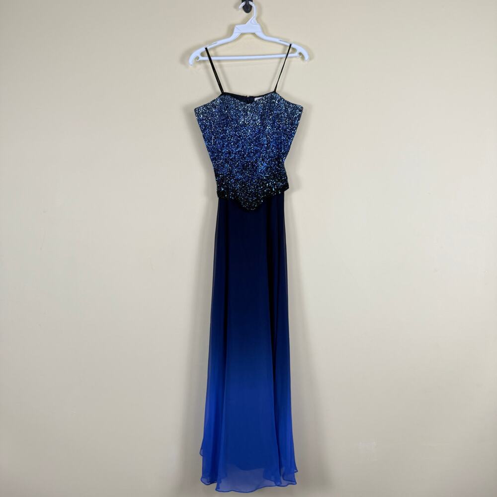 Vintage Blue Gradient Beaded Silk Gown with Sparkling Bodice Formal Dress Size 2